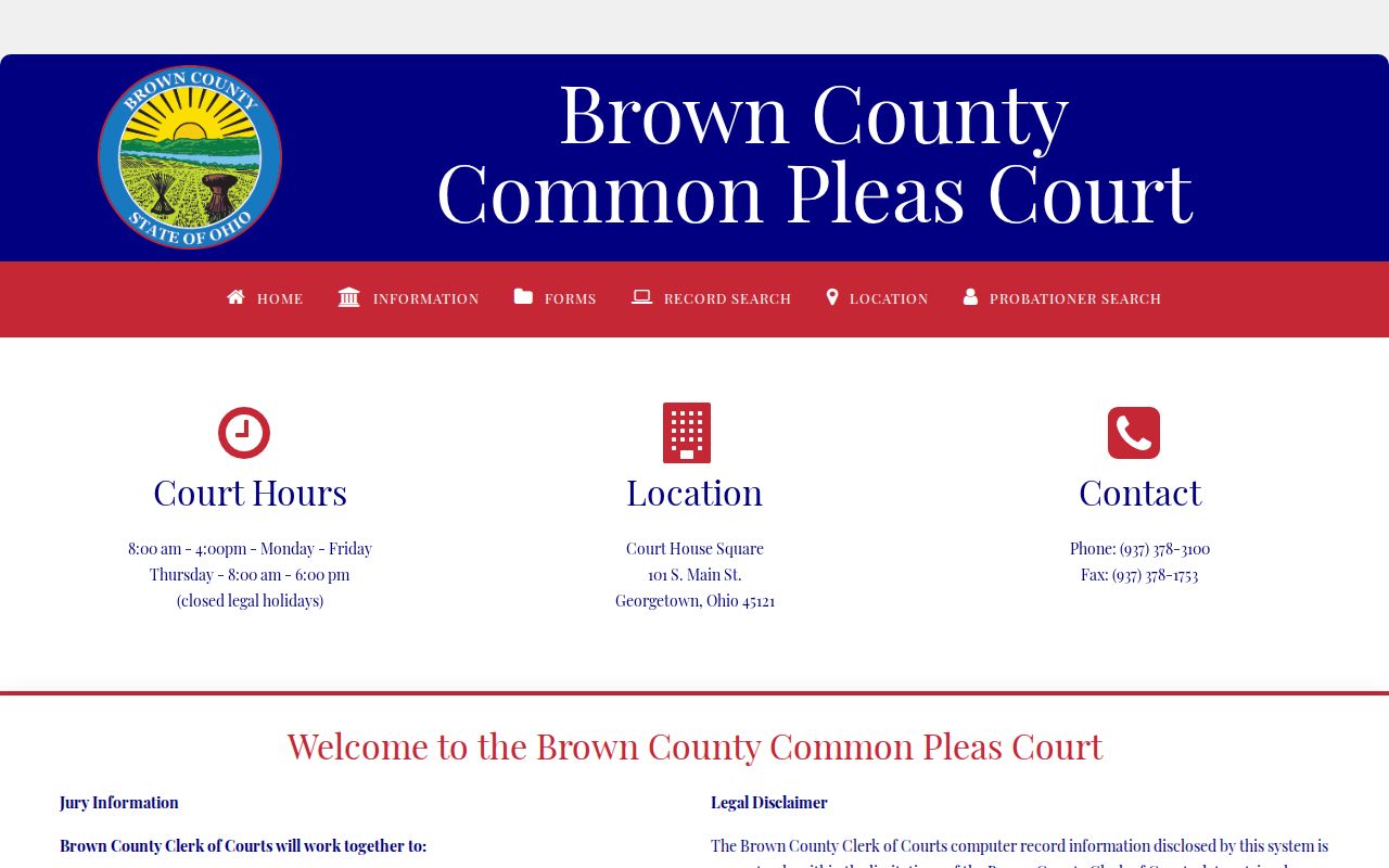 Brown County case search and Common Pleas Clerk homepage