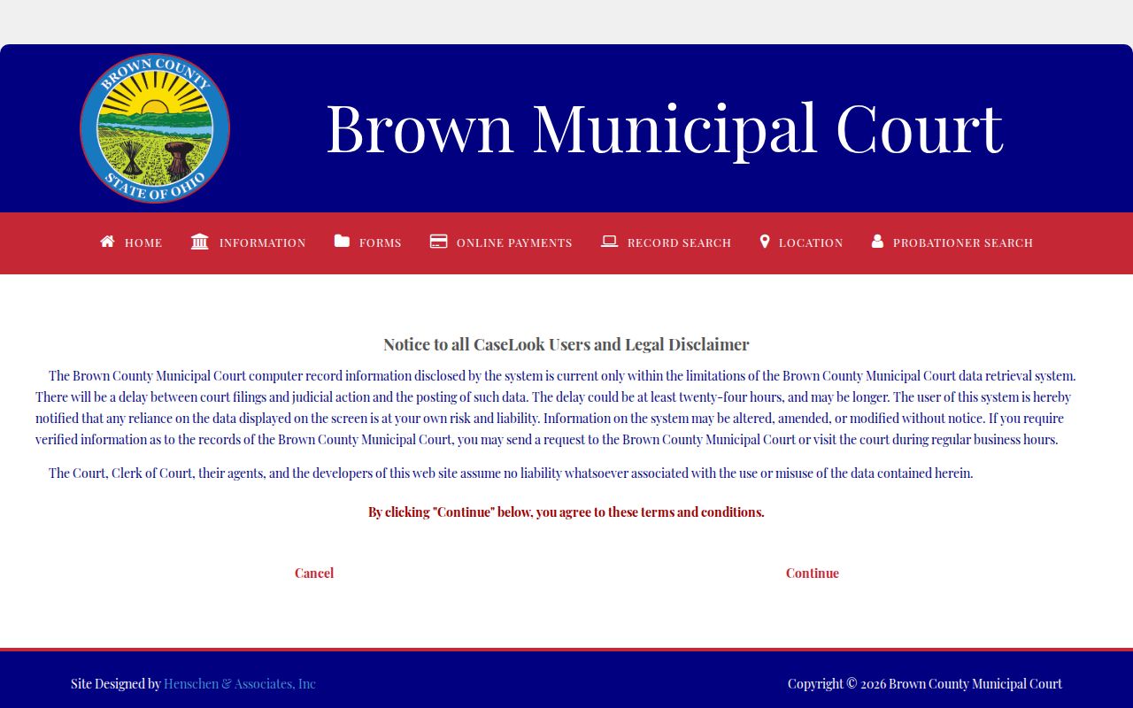 Brown County case search on the Municipal Court CaseLook portal