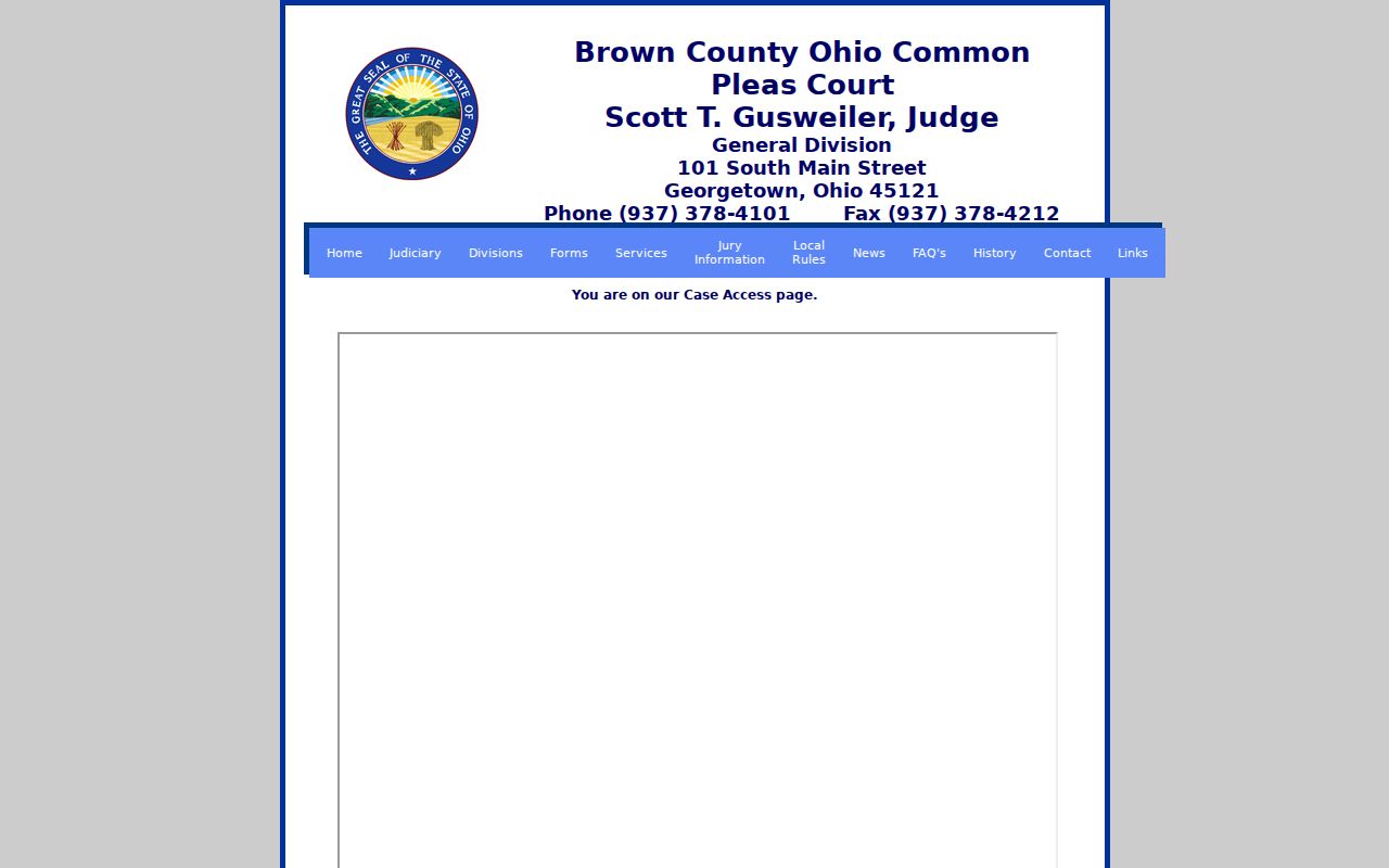 Brown County civil court docket Common Pleas Case Access tool page