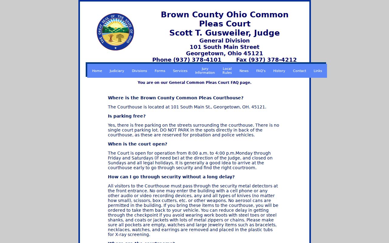 Brown County court schedule Common Pleas courthouse visitor information