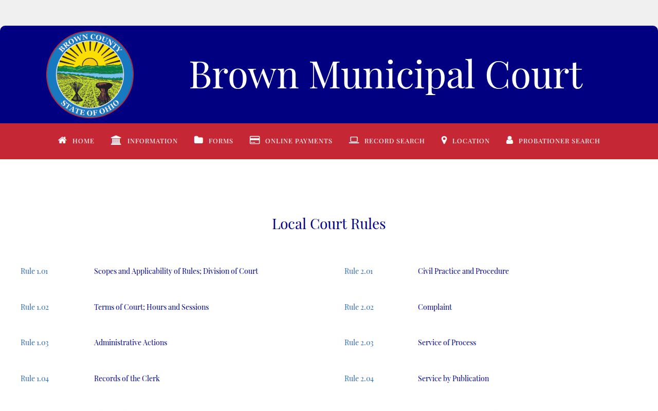 Brown County court schedule Municipal Court local rules page