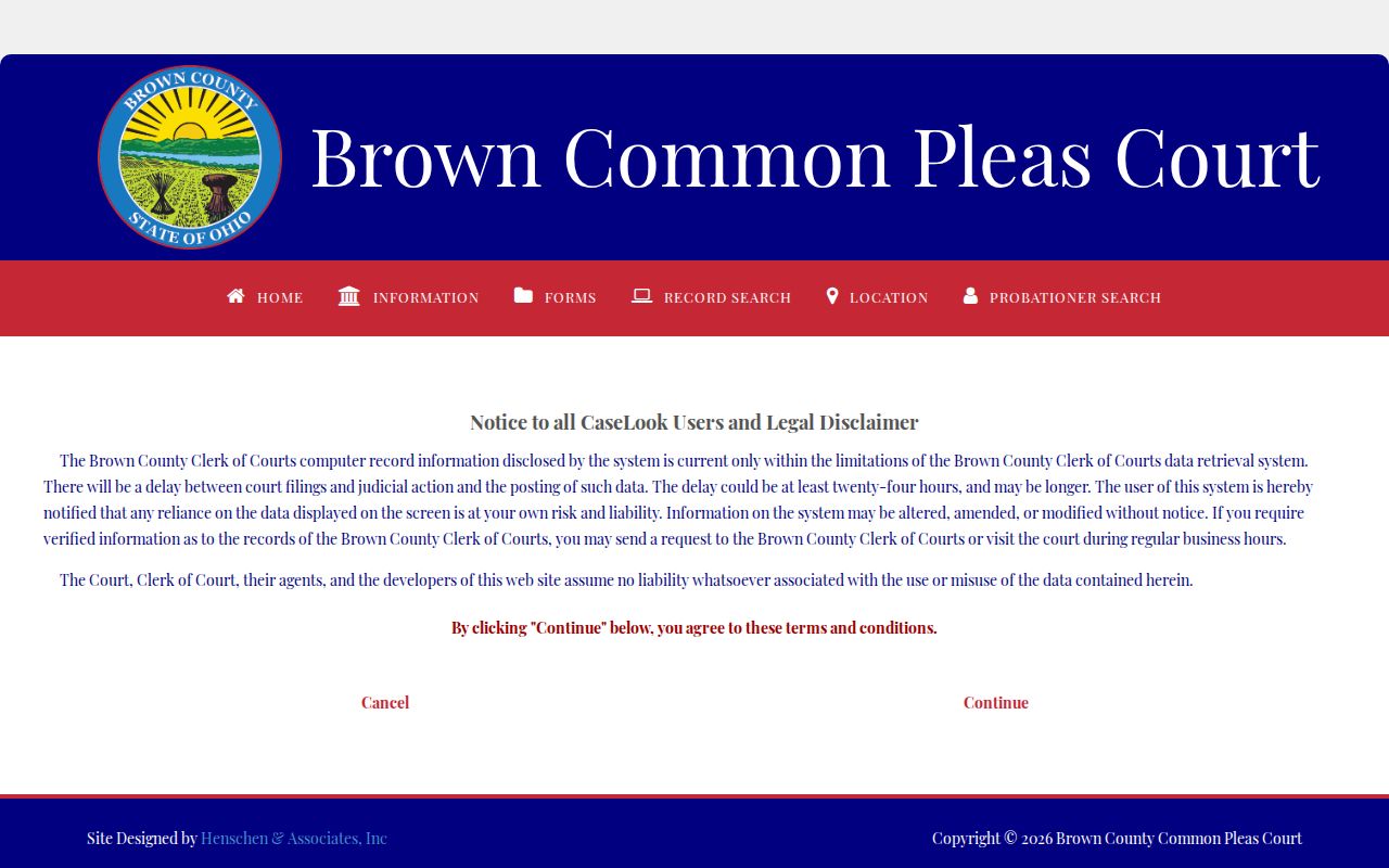 Brown County criminal court docket Common Pleas CaseLook search access page