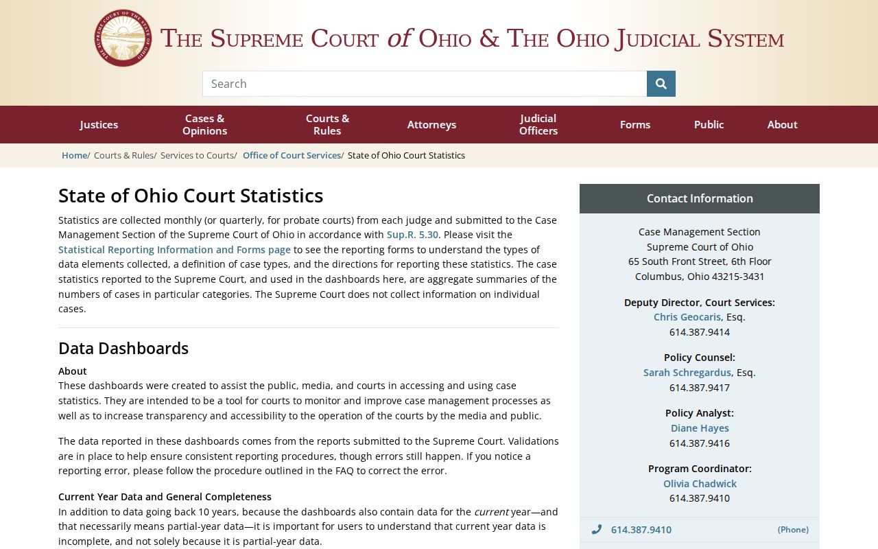 Brown County court docket Ohio court statistics dashboard
