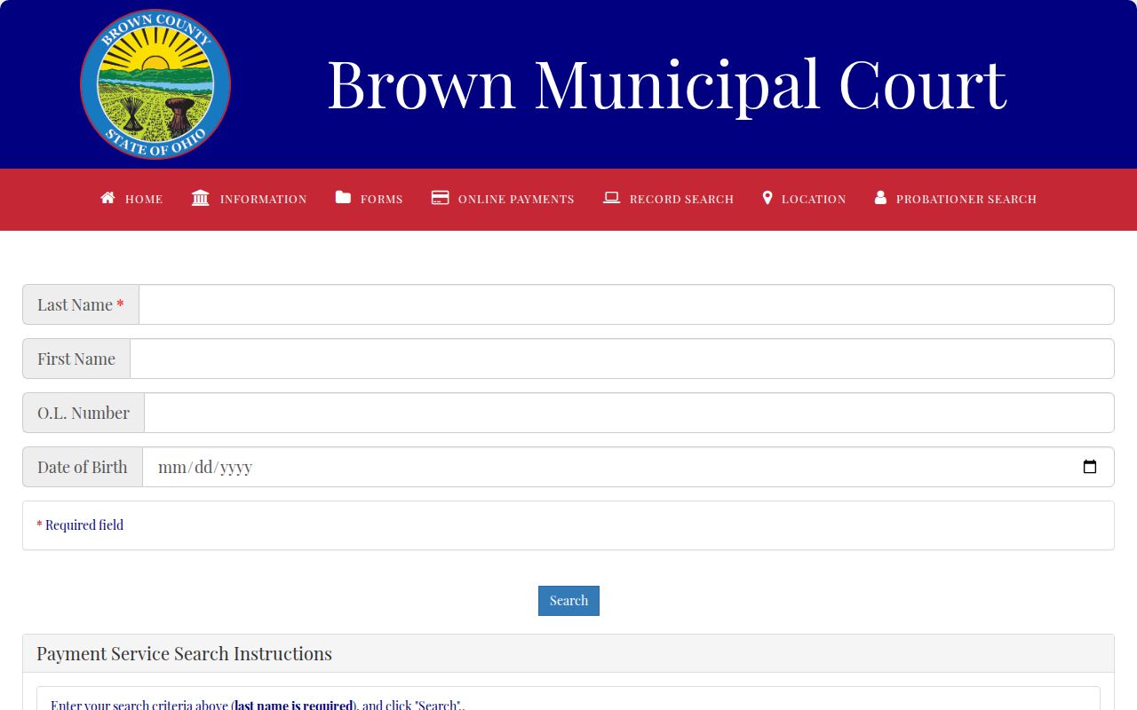 Brown County traffic court records payment-search form
