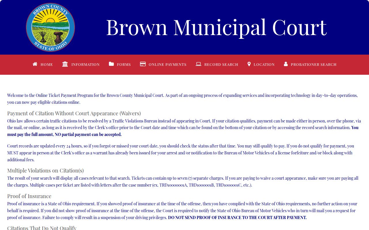 Brown County traffic court records online ticket-payment information